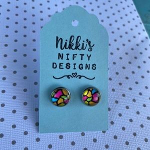 Stained glass-glass hypoallergenic stud earrings